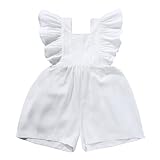 Generisch Mono de lino para bebé y niña, con volantes, para recién nacidos, ropa de verano, Blanco, 6-12 meses