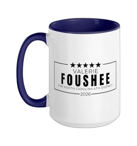 Valerie Foushee 2026 North Carolina 4th District Congress Ceramic Mug, Dark Blue/White, 15oz