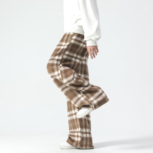GURUNVANI Mens Vintage Casual Pants Straight Plaid Trousers Drawstring Regular Fit3