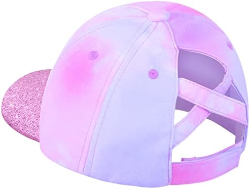 BROMZ Girls Glitter Baseball Cap Kids Ponytail Hat Adjustable Summer Mesh Trucker Hats for 4-12 Years