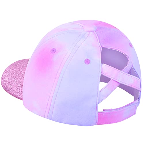 Girls Glitter Baseball Cap Criss Cross Hat, Girl High Ponytail Hat - Kids Trucker Hat With High Bun Messy Ponytail(Ages5-15) #TOP4