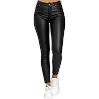 Geagodelia Leggings de Cuero PU Mujer Pantalones Elásticos con Bolsillo Cintura Alta Leggins Ajustados Sexy Skinny Pantalón Push Up Informal (Negro, 3XL)