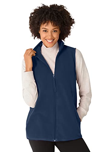 Woman Within Plus Size Zip-Front Microfleece Vest Long Fleece Vest - 5X, Navy