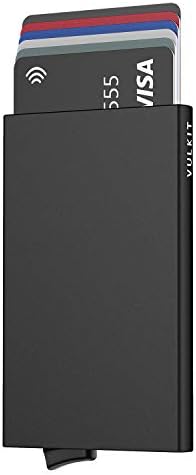 VULKIT Pop Up Wallet, Slim Minimalist Credit Card Holder For Men and Women RFID Blocking Mini Metal Case Black