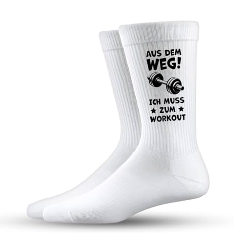 Tassenbrennerei Socken Aus dem Weg ich muss zum Workout lustige Sportsocken Fitness Geschenk (Schwarz/42)