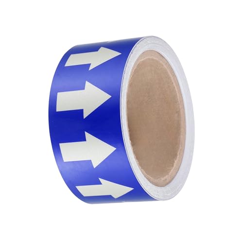 Image of Pipe Flow Arrow Tape Pipeline Arrow Stickers 2 Inch x 66 Ft (5cm x 20M) Pipe Identification Marking Arrow Labels with Reflective Strips for Pipe Flow Markers, Blue /White