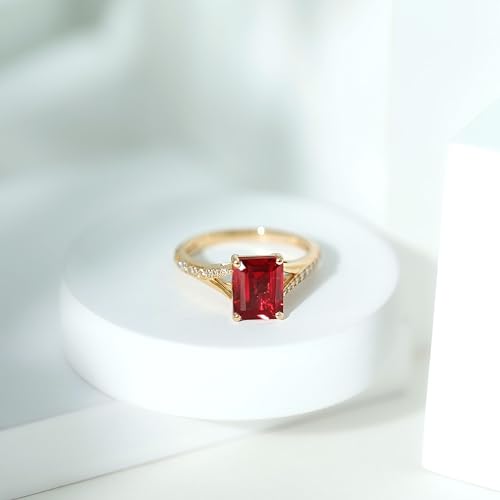 Certified Lab Grown Ruby 7X9 mm Emerald Cut Engagement Ring, AAAA Quality, Ruby Diamond 2 Carat Engagement Ring4