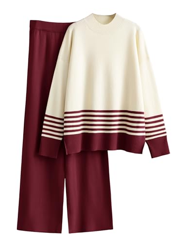Tanming Women's Lounge Sets 2 Piece Outfits Knitted Pullover Sweater Tops Wide Leg Pants Tracksuit...