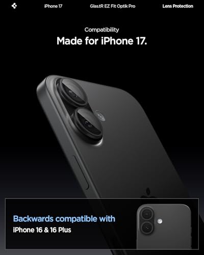 Spigen Glas.tR EZ Fit Optik Pro Tempered Glass Camera Lens Protector for iPhone 17, iPhone 16/16 Plus, Black - 2 Pack