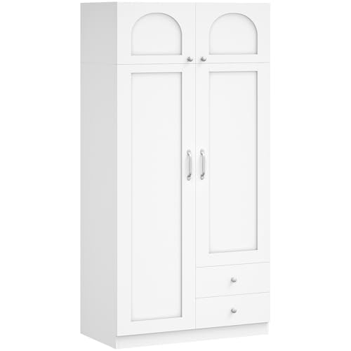 Hzuaneri Armoire avec 4 Portes 2 Tiroirs, Armoire avec Tringle et Étagère de Rangement, Penderie pour Chambre à Coucher, Chambre d'amis et Petits Espaces,...