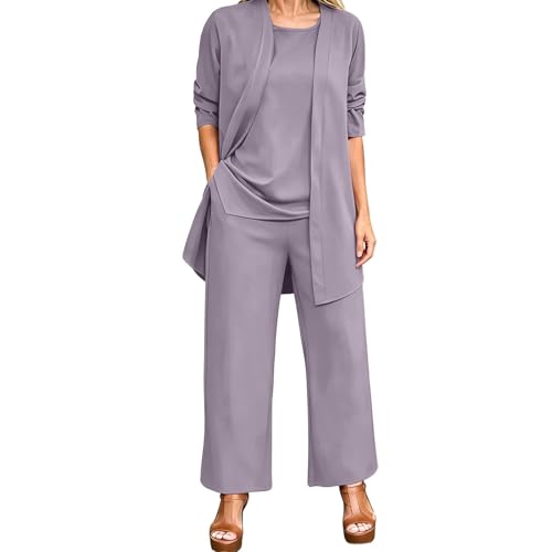 Drymnoc 3 Piece Travel Outfits For Women Summer Matching Lounge Pant Suits 2026 Cardigan Sleeveless Top Wide Leg Pant Set