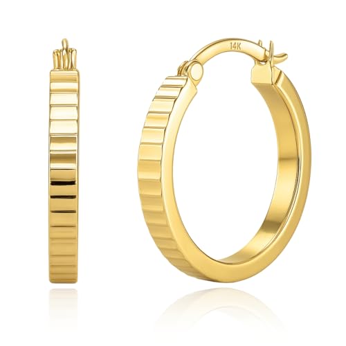 MAX + STONE Solid 14k Gold Hoop EarringsSolid Gold Hoop Earrings for Women with Secure Closure, Hypoallergenic & Anti Tarnishing