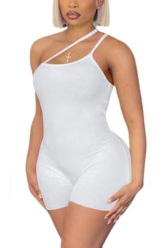 MVKV Women's One Shoulder Sleeveless Romper Jumpsuit Sexy Summer One Piece Outfit White XL by MVKV - Used condition - Image 8