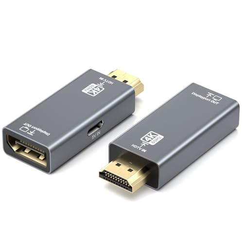 Puiseno HDMI auf DisplayPort Adapter 4K@60Hz 2K@144Hz 1080P@165Hz Unidirektional kompatibel mit PC PS5 Xbox One Laptop MacBook Pro unterstützt HBR2 HDCP 2.3 Nylon Kabel Aluminiumgehäuse