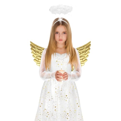 Disfraz Angel para Niñas, Vestido Blanco con Alas y Diadema
