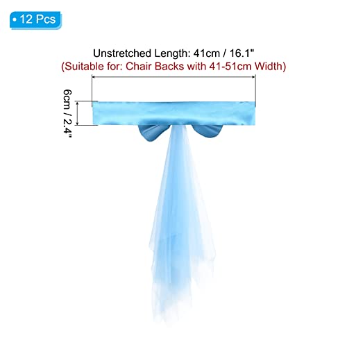 PATIKIL Stretch Satin Chair Sashes Bows, 12 Pack Chair Bands Decoration with Mesh Yarn Floating Tied for Wedding Banquet Events Blue - Image 2