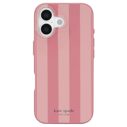 Image of kate spade new york iPhone 17 Case - Stripe Rose Coral | Compatible with MagSafe - Lightweight Designer Case for iPhone 17 with Anti-Scratch Coating and Stripe Rose Coral Design