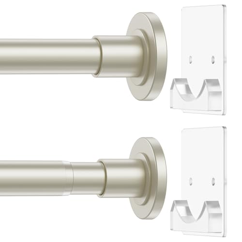 Image of CorkLatta Nickel Shower Curtain Rod,1 Inch Diameter Stainless Steel Adjustable Spring Tension Rods 32 to 80 inch,with Holders,Anti-Slip,Curtain Rods No Drilling(1 Pack)