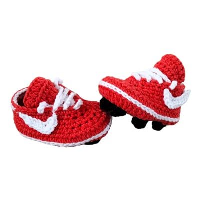 Crochet baby Shoes, Baby Soccer Shoes, Baby's First Cleats, White Red Baby Sports Football, Unisex Cleats (0-3 months)