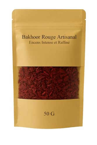 Bakhoor Rojo de Marruecos 50 g – Incienso Oriental Puro – Mezcla Oud, Almizcle, Rosa y Vainilla – Ambiente relajante – Formato de viaje – Incienso Natural Tradicional
