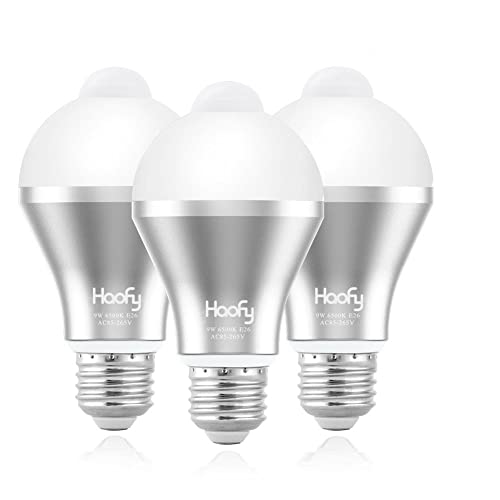 Ampoules LED Détecteur de Mouvement, Haofy 9W PIR Infrarouge Détecteur de Mouvement Ampoule, Eclairage Décoratif pour Escaliers, Garage,Couloir, Passerelle, Jardin(E26/E27 Blanc Froid 600 lumens paque