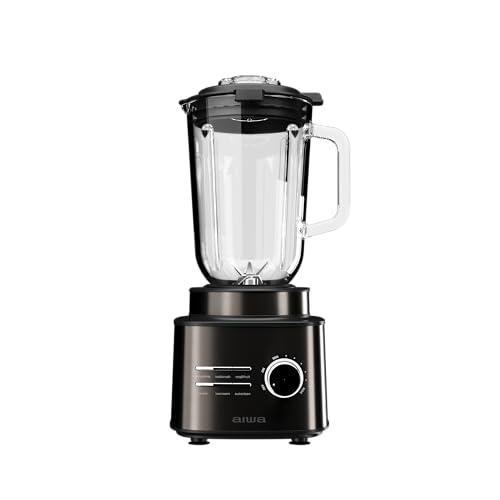 Aiwa Saberu 2500 ATB‑2500 Batidora de Vaso 2500 W, Jarra de Vidrio 1,5 L, 6 Programas, Control de Velocidad, Auto‑clean, 6 Cuchillas Satoku®. Color: Acero Inoxidable