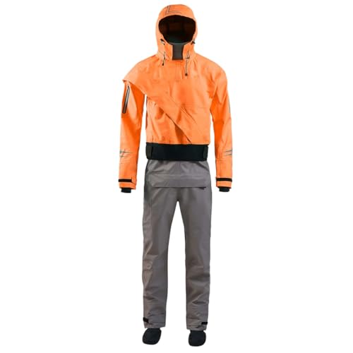 Wjnvfioo Men's Latex Cuff and Splash Collar Kayak Drysuits Ocean River Paddling Drysuits Orange XXL