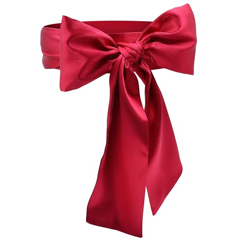 Wedding Satin Sash Belt for Women Dress Red Sash Bridal Belt Halloween Costume Waist Belts 50s Accessories Party Dresses Belts, 3.7'' Wide