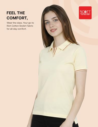 Image of Scott International Women's Cotton Polo T-Shirt | Half Sleeve Plain Collar Tee | Stylish Casual Top | Plain T-Shirt for Girls | Workwear for Office & Casual Wear