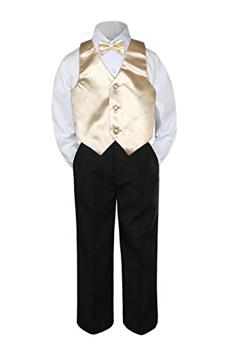 4pc Baby Toddler Kid Boy Party Suit Black Pants Shirt Vest Bow tie Set Sm-4T