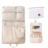 トラベルポーチ 吊り下げ 旅行 ポーチ トラベルポーチ 5in1 収納バッグ5枚 衣類収納ラック 防水 おしゃれ 取り外し可能 大容量 小さめ 衣類 トラベルポーチ バッグ 着替え 衣類ラック 出張 トラベルバッグ 旅行用衣装ケース (ベージュ)