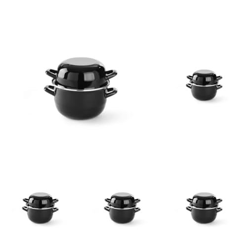 HENDI Cazuela con tapa, olla, para cocinar y servir mejillones, para salsas, sólo apta para cocinas de gas, 0,8kg, 2.5L, ø200x(H)180mm, acabado esmaltado negro con reborde de acero inoxidable