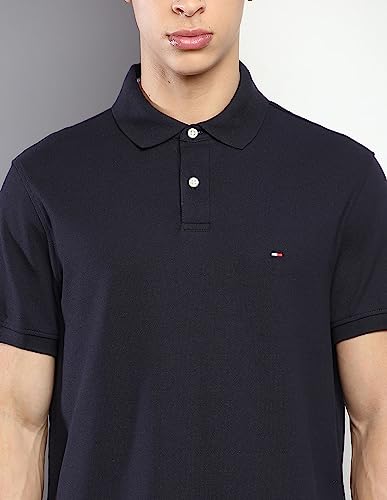 Image of Tommy Hilfiger Solid Regular fit Cotton Polo t-Shirt