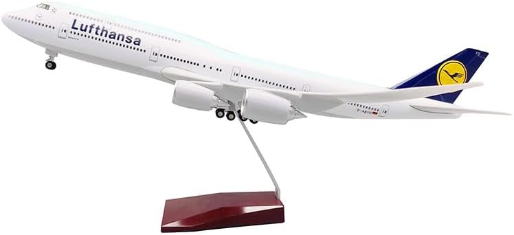 ANDSYYDS 1:150 Scale 47cm B747 Airplane Model Lufthansa 747 Aircraft Model with Lights and Landing Gear Die-cast Resin Model Airplane Kit (with Light)