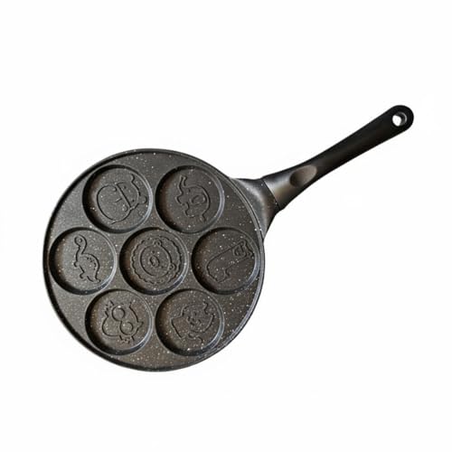 Flat Bottom Pancake Pan Multi-Functional Non-Stick Crepe Pan Maifan Stone Skillet Low Dosa Tawa Easy to Clean for Kitchen, Animal 7-Hole Black Deal