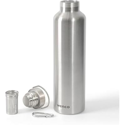 wenco Stainless Steel Drinking Bottle 1 L / 1000 ml Insulated and Leak-Proof for Cold and Hot Drinks Can Also Be Used as a Thermos Flask - With Tea Strainer - Dishwasher Safe BPA Free - Silver