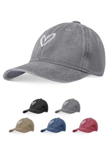 Decorie Casquette Baseball Femme Vintage Coton Lavé - Casquette Femme Cœur Brodé Réglable | Chapeau Été Chic avec Visière pour Plage et Bad Hair Day...