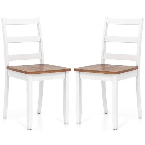 Image of COSTWAY Dining Chairs Set of 2, Mid-Century Modern Wooden Chairs, White
