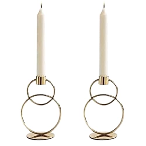 Image of Webelkart Premium Decorative Rings Candlestick Holder for Home and Dining Table Decor /Tealight Candle Holder for Home and Office Decor - (6.5 inches Gold) (Pack of 2)