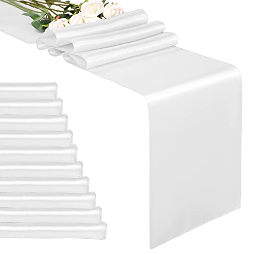 10-Pack White 12 x 108 inches Long Premium Satin Table Runner for Wedding, Decorations for Birthday Parties, Banquets, Graduations, Engagements, Table Runners fit Rectange and Round Table by REWOMC - Used condition - US$10.07