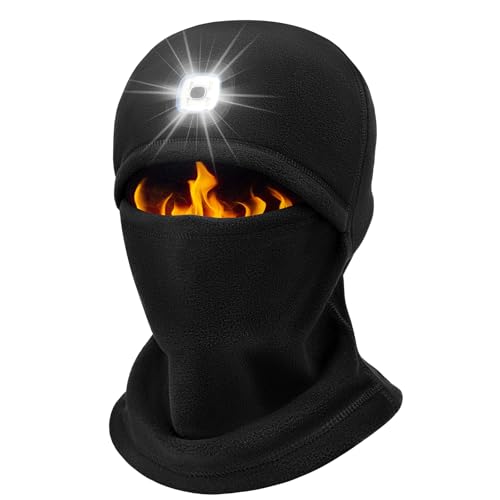 BTNEEU LED Luminoso Pasamontañas Motocicleta Máscara USB Recargable Sotocasco Moto Térmico Multifuncional Balaclava Invierno Hombre Forro de Casco para Moto Ciclismo Esqui Pesca (Negro)