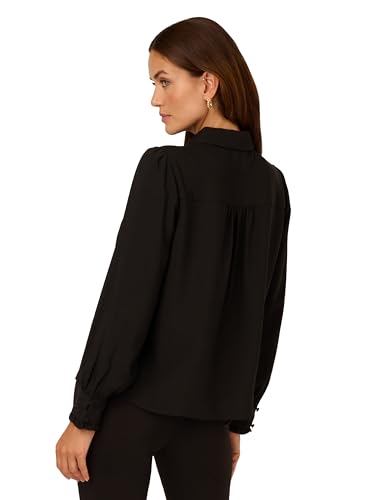 Image of Adrianna Papell Women's Long Sleeve Woven Button Front Top with Contrast Neck Tie