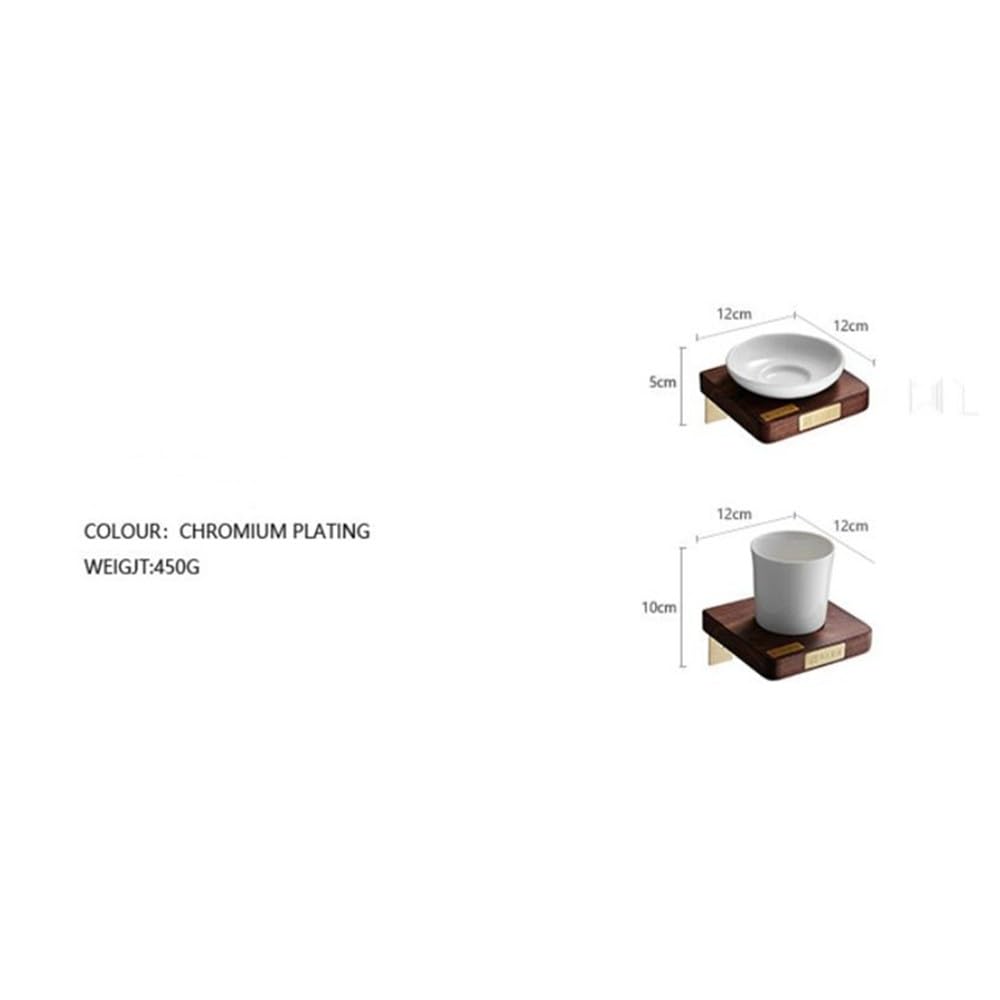Accesorios de baño Nogal Negro y Madera Toallero de latón/Anillo Estante de Esquina Taza/Papel/Soporte para Cepillo de baño Juego de Accesorios para jabonera, Soporte para Cepillo de Dientes