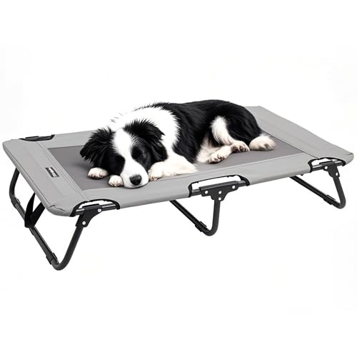 AbleHope Elevated Dog Cot, Portable Raised Pet Bed with Steel Frame, Dog Cooling Cots for Indoor & Outdoor Use with Breathable Mesh, Support 55 lbs, Gray