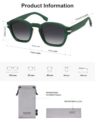 Image of SOJOS Retro Square Polarized Sunglasses Men Trendy Womens SJ2382 | Vintage UV400 90s Sun Glasses Outfit Driving