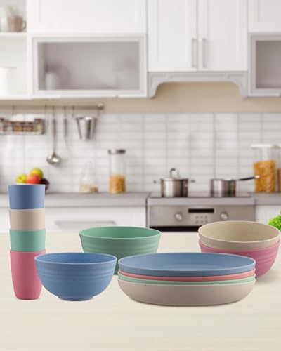 HOMGEN Plastic Dinner Set 12Pcs Unbreakable Light-Weight Kids Dinning Set Picnic Plates and Cups Set Dishwasher Safe Camping Plates and Bowls Set Camping Crockery Set for Home & Picnic etc - Image 6