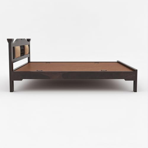 Image of Sheesham Wood King Size Bed | Wooden Double Bed Palang Without Storage | Walnut Finish | Master Bedroom | Guest Room | DIY Assembly | with Headboard