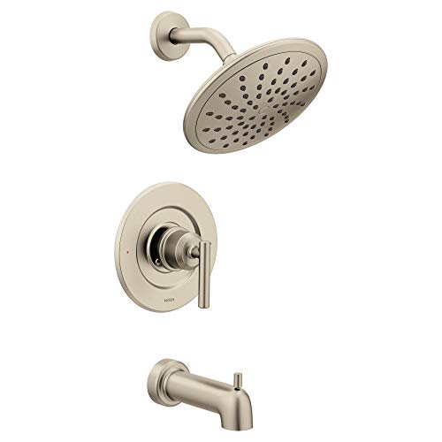 Moen T3003EPBN Gibson Posi-Temp Pressure Balancing Modern Tub and Shower Trim with 8-Inch Rainshower, Valve Required, Brushed Nickel