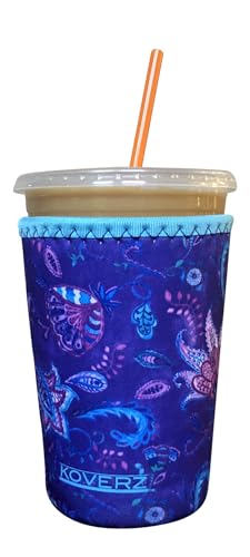 Image of Medium Violet Whimsy Neoprene Iced Coffee Sleeve, 24 Oz, Fits 22-24 Oz Cups