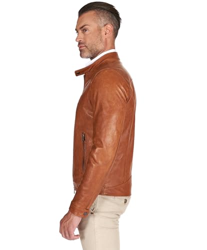 Men's Italian leather jacket Biker Tan color Vintage Genuine Leather D'Arienzo Handmade in Italy3